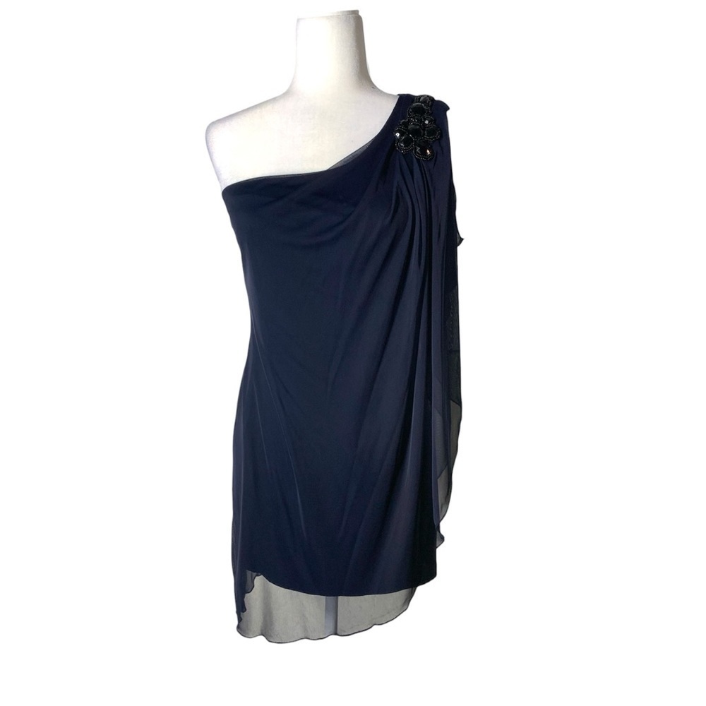 Dark blue dress with beads dress sheer dress